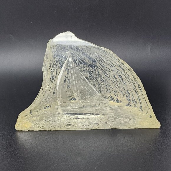 Acrylic Wave Sailboat Sculpture Vintage UV Glow 4.5" Tall - Picture 2 of 9